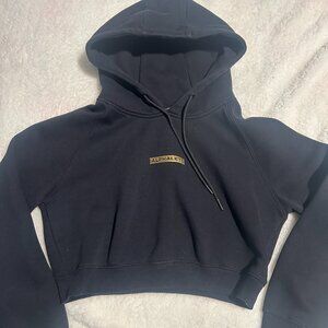 Alphalete Black Cropped Hoodie Gold Logo, Women’s Sz M